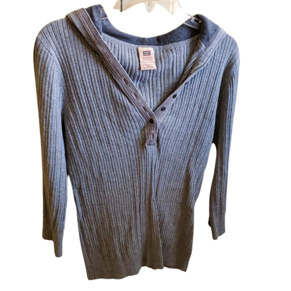 Faded Glory Gray Ribbed V-Neck Hoodie - Size L - Picture 4 of 13